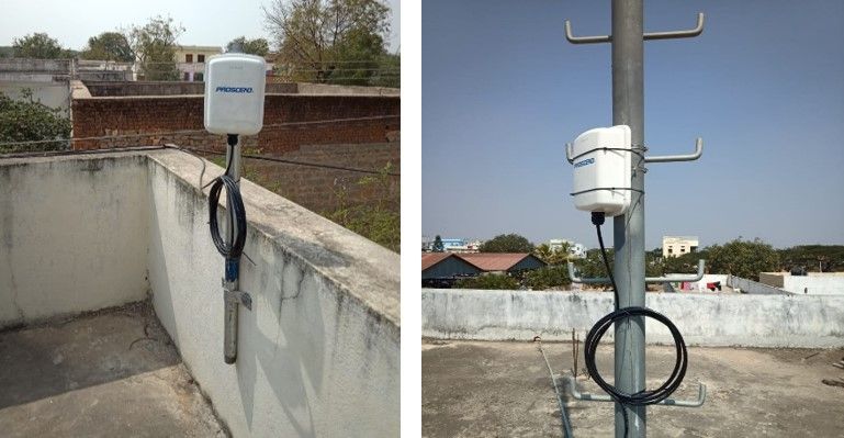 Наружные сотовые маршрутизаторы Proscend M360-P были установлены на крыше в сельских населенных пунктах.